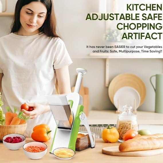 Saker Adjustable Safe Vegetable Slicer,Safe 5-in-1 Mandoline Slicer, Adjustable Vegetable Chopper & Fruit Slicer for Fast Meal Prep, 0.1-8mm Thickness (Orange) - Image 2