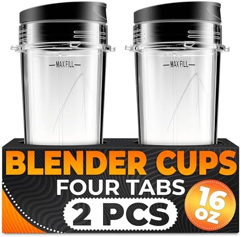 16 Oz Single Serve Blender Cup Replacement with Lid, 2 Pack by KETAR