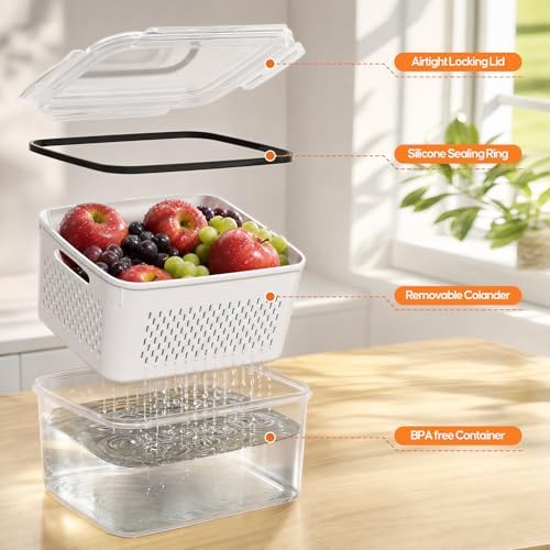 Fruit Storage Containers for Fridge, 6 Pack Plastic Food Storage Container