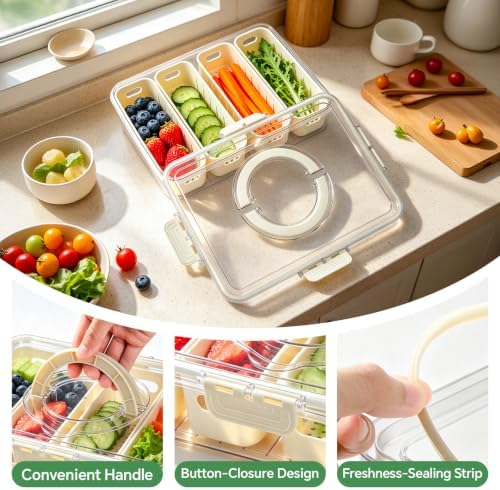 Veggie tray with lid for fridge, Produce Saver Bin with Lid & Handle