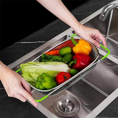 Tenta 5 Quart Over Sink Strainer Colander Basket Stainless Steel For Kitchen collapsible colander, Dishwasher Safe Draine Strain Fruits,Vegetables,Pasta,Greens.
