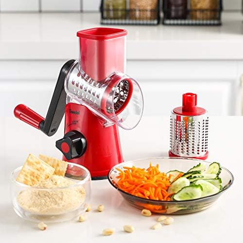 Geedel Rotary Cheese Grater, Kitchen Mandoline Vegetable Slicer with 2 Interchangeable Blades, Easy to Clean Rotary Grater Slicer for Fruit, Vegetables, Nuts - Image 6