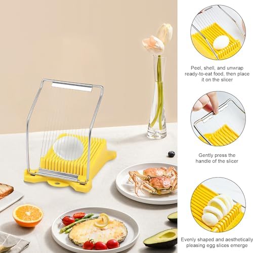 Heavy Duty Luncheon Meat Slicer, Egg Cutter with 14 Precise Slices, Stainless Steel Kitchen Slicing Tool for Egg,Bananas, Avocados,Luncheon (Yellow, 14 slicer) - Image 5