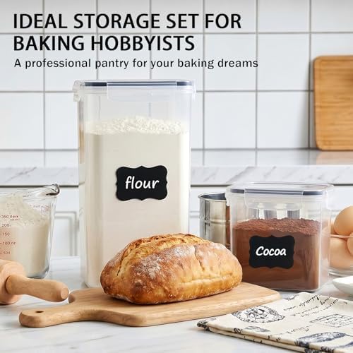 24 PCS Airtight Food Storage Containers with Lids, Plastic Kitchen and Organization Canisters for Cereal, Dry Food, Flour and Sugar, BPA-Free, PVC-Free, Includes 24 Black Labels & Marker