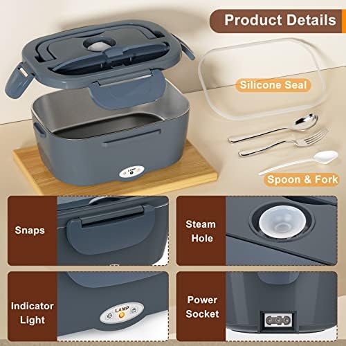 Electric Lunch Box for Adults 1.5L Food Heater,80W Heated Lunch Box for Men
