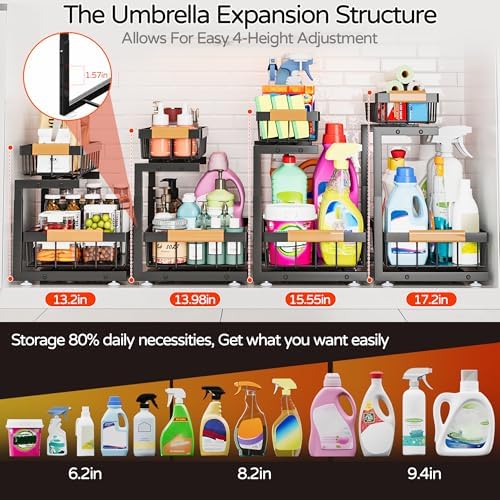 2-Tier Pull-Out Under Sink Organizer, 2-Pack, Large, Black