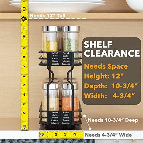 Pull Out Spice Rack Organizer for Cabinet, Heavy Duty Slide Out Seasoning Kitchen Organizer, Cabinet Organizer, with Labels, 4.5" W x10.75 D x8.5 H, 1 Drawer 2-Tier