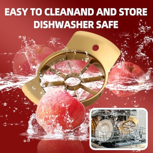 Fruit Slicer, 304 Stainless Steel Fruit Cutter 8 Slices, Corer for Fruits & Vegetables, Ergonomic Handle Easy Grip Pears Divider, Sturdy and Sharp, Dishwasher Safe (Gold)
