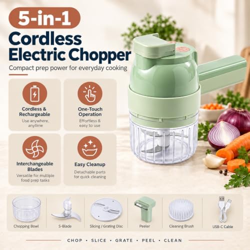 5-in-1 Wireless Electric Vegetable Chopper,Multi-Function Food Processor - Image 2
