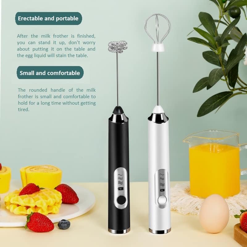 Rechargeable Milk Frother - 3-Speed Electric Handheld Coffee Mixer With 2 Whisks and Decoration Tool, Stand-up Design for Latte, Cappuccino, Cream (White) - Image 3