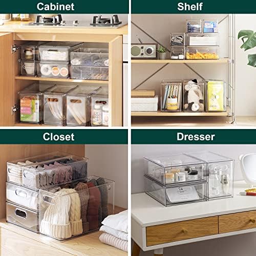 2 Pack Fridge Organizer with Pull-out Drawer, Stackable Freezer Organizer Bin, Pantry Organization and Storage, BPA Free, 3.17QT