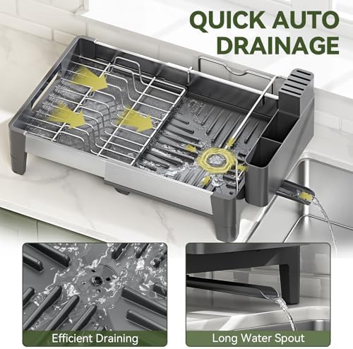 Expandable Dish Drying Rack, Rustproof Stainless Steel & Aluminum
