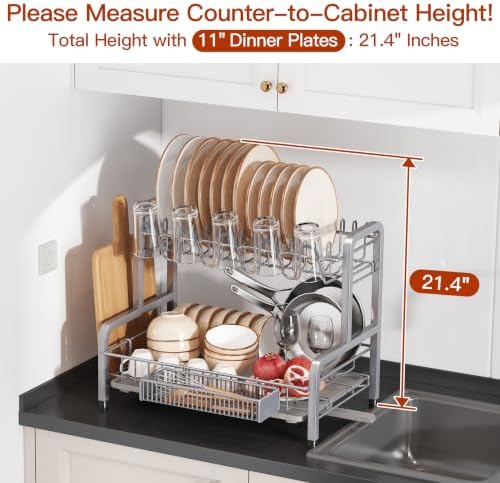 2 Tier Large Stainless Steel Dish Drying Rack for Kitchen Counter