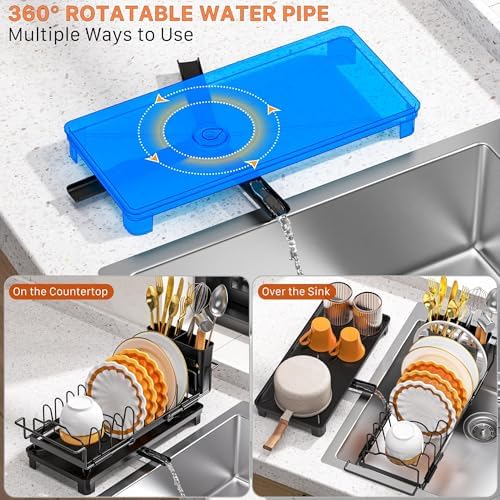 Small Dish Drying Rack - Expandable Dish Drying Rack with Drying Tray