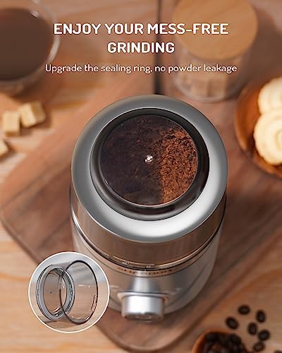 SHARDOR Electric Super Silent Blade Coffee Grinder, Timed Grind Control Rotary Knob, Adjustable Coarse to Fine for Coffee Beans, Spices & Herbs, with 1 Removable Stainless Steel Bowl, Silver - Image 5