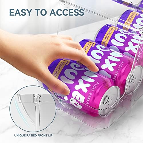 Soda Can Dispenser for Refrigerator with Lids, Stackable, 2 Pack