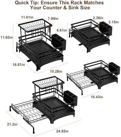 2-Tier Expandable Dish Drying Rack for Counter and Over Sink