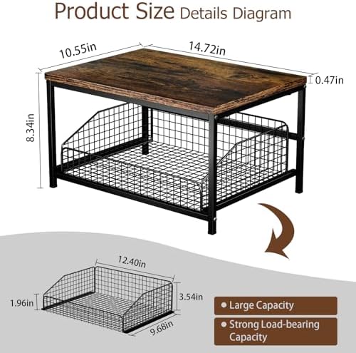 Pull Out Spice Rack Organizer for Cabinet,Rustic Wood Top with Wire Basket Storage,Kitchen Countertop Organizer and Storage for Pantry, Counter top,Coffee Station Wood. (Brown)