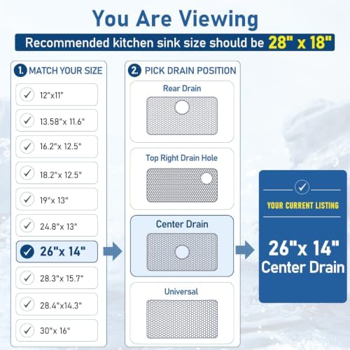 Silicone Sink Protectors for Kitchen Sink-26"x 14" Center Drain