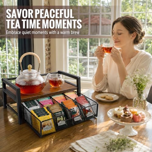Tea Bag Organizer for Counter, 8 Compartments