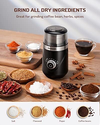 SHARDOR Electric Super Silent Blade Coffee Grinder, Timed Grind Control Rotary Knob, Adjustable Coarse to Fine for Coffee Beans, Spices & Herbs, with 1 Removable Stainless Steel Bowl, Black - Image 4