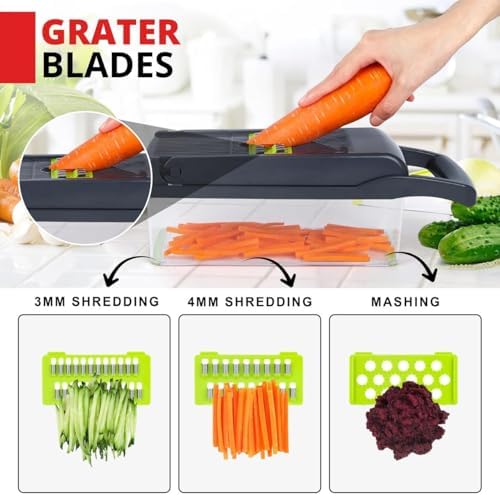 Frekia16 in 1 Vegetable Chopper Dicer With Container Mandoline Slicer Vegetable Cutter Onion Potato Fruit Food Manual Hand Cooking Gadget for kitchen Stainless Steel For 9 Blades salad kitchen tool - Image 3