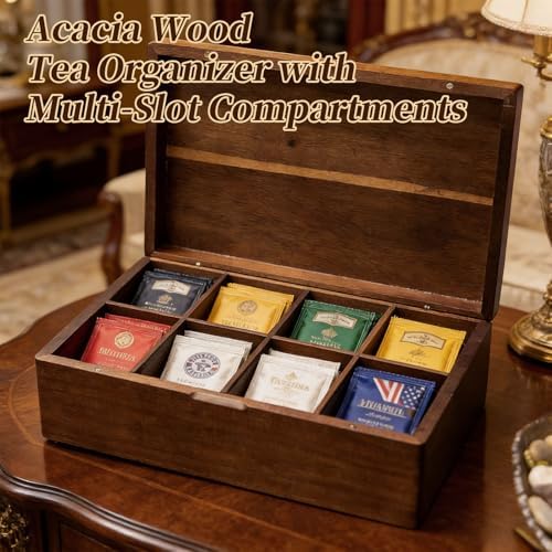 Acacia Wood Tea Bag Organizer with Compartments