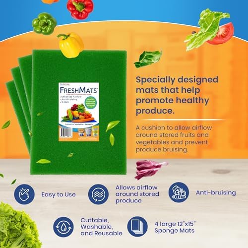 FreshMats Fridge Bin Liners, Green, 12x15, Set of 4 Mats