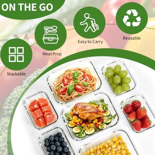 Glass Meal Prep Containers, 10 Pack Glass Food Storage Containers with Lids