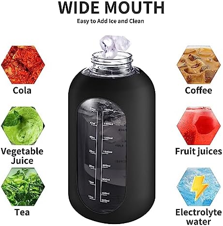 64 oz Glass Water Bottle with Straw, Half Gallon Large Water Jug