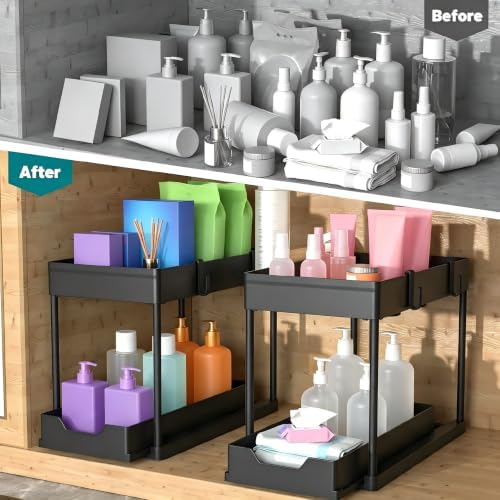 Under Sink Organizer 2 Pack,2 Tier Slide Out Storage for Kitchen Bathroom