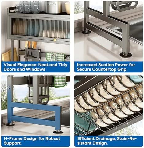 Over the Sink Dish Drainer Drying Rack 3 Tier with Cover