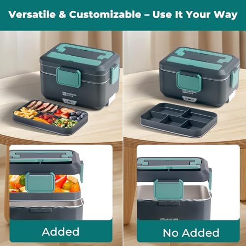 Electric Lunch Box for Adults, 100w 3.5L 2-Layer Portable Food Warmer, Dual Mode 2.5L + 1L Heated Lunch Box for Adults, Home/Car/Office/Truck Use, Lonchera Eléctrica Portátil