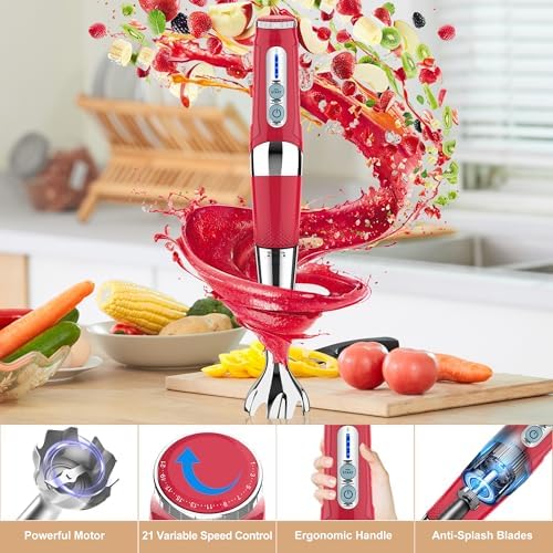Toogel Cordless Immersion Blender, 21-Speed, 3-Angle Adjust, Red - Image 5