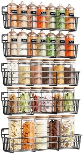 Spice Rack Wall Mounted 5 Pack, For Spice Jars & Seasonings,Black