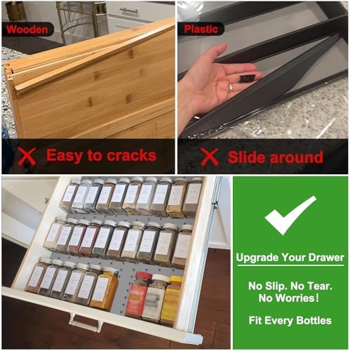 Spice Drawer Organizer Insert - Silicone Spice Drawer Liner Grey