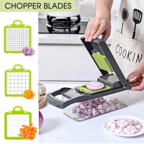 Frekia16 in 1 Vegetable Chopper Dicer With Container Mandoline Slicer Vegetable Cutter Onion Potato Fruit Food Manual Hand Cooking Gadget for kitchen Stainless Steel For 9 Blades salad kitchen tool - Image 6