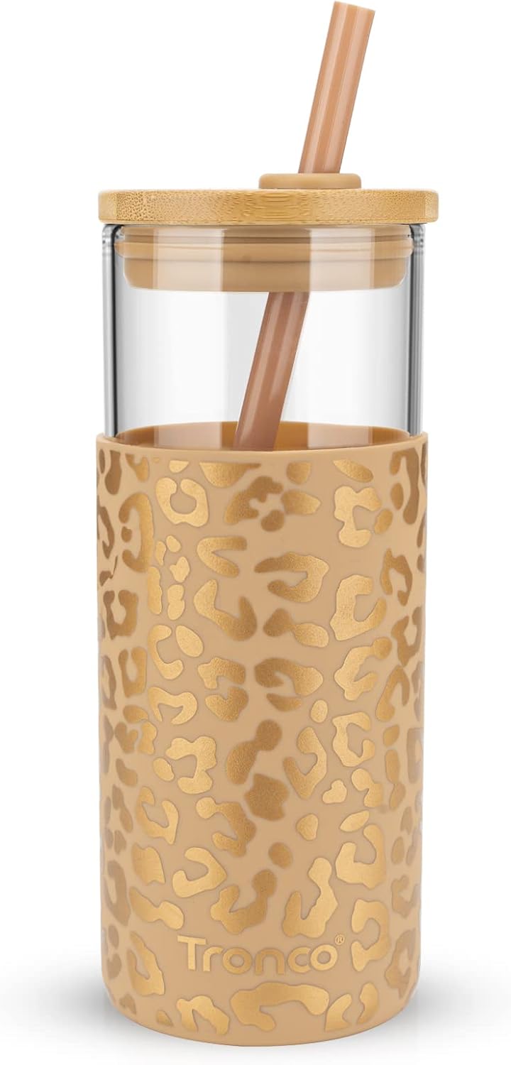 20 oz Glass Tumbler with Lids and Straws, Reusable Iced Coffee Cups