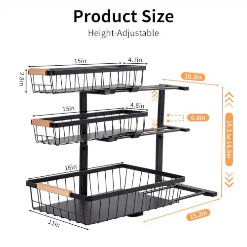 3 Tier Grid Pull Out Organizer Black 2 Pack Sliding Rack