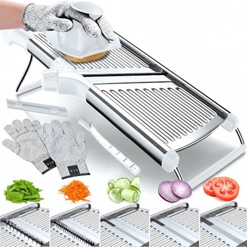 Gramercy Mandoline Slicer for Kitchen with 12 Slice Settings, White Edition