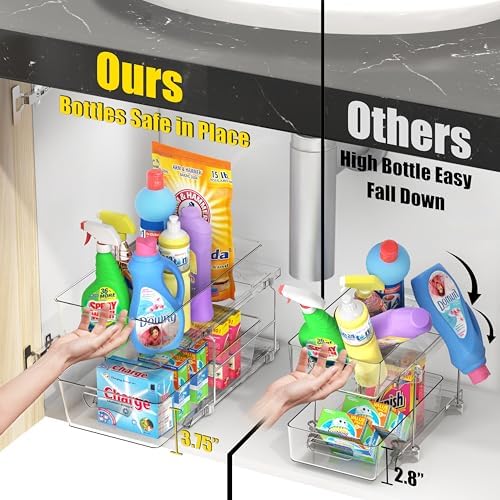 2 Tier Basket Drawer Cabinet Pull-Out Organizer, Clear
