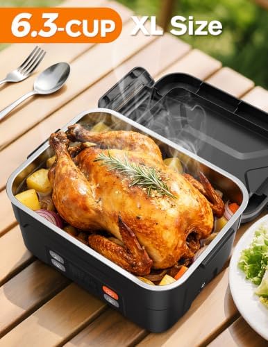 1.5L Cordless Heated Lunch Box for Men, 27000mAh,Black