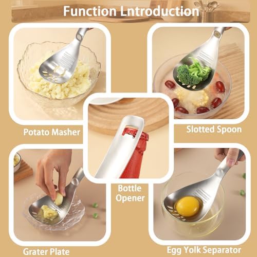 5 in 1 Multifunction Cooking Spoon,18/8 Stainless Steel slotted spoon