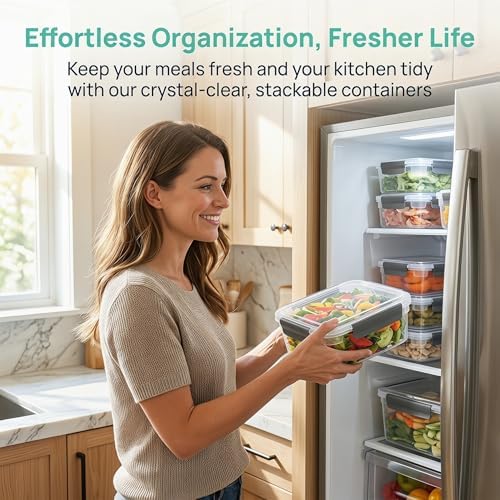9 cup Plastic Food Storage Containers with Lids Nestable Freezer Dishwasher Safe Rectangle Meal Prep Container Set,5-Pack