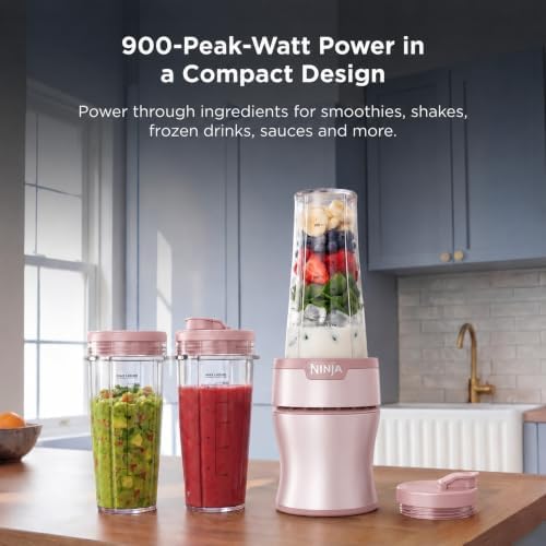 Ninja Nutri-Plus Personal Blender, 900PW, (3) 20oz Cups, Pink, BN301PKBRN - Image 2