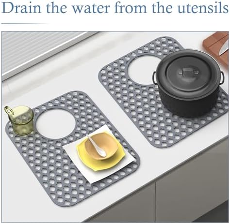 2 Pack Silicone Sink Protector Mat for Kitchen Sink Rear Drian Gray