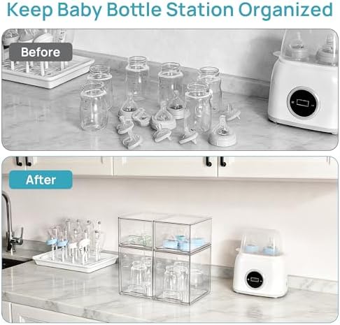 Clear Stackable Storage Drawers Set of 4, Baby Bottle Organizer