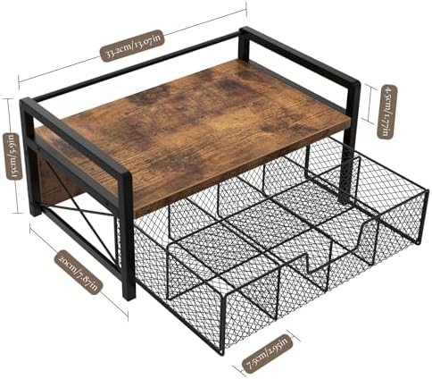 Tea Bag Organizer with Drawer, Tea Caddy for Countertop, Rustic