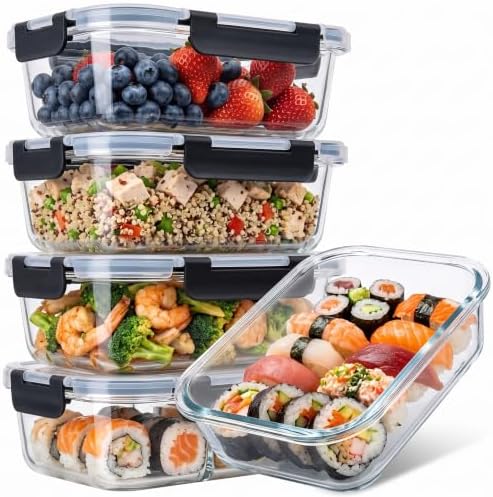 5 Pack Glass Food Storage Containers with Lids,35oz,BPA Free