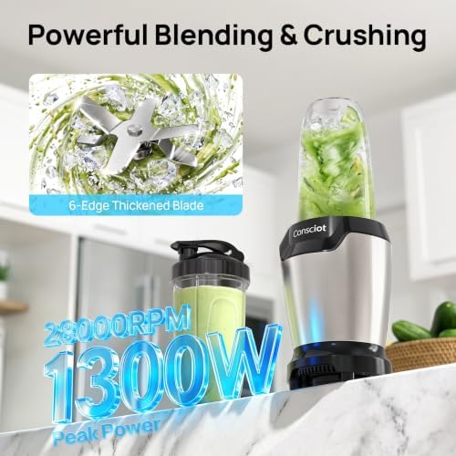 Consciot 11-Piece Countertop Blender Max 1300W, with 37oz, 32oz & 22oz Cups - Image 2